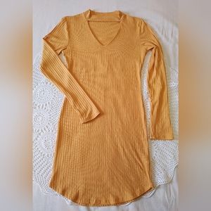 HEART & HIPS Golden Yellow Ribbed Long Sleeve Bodycon Mini Dress Size Me…